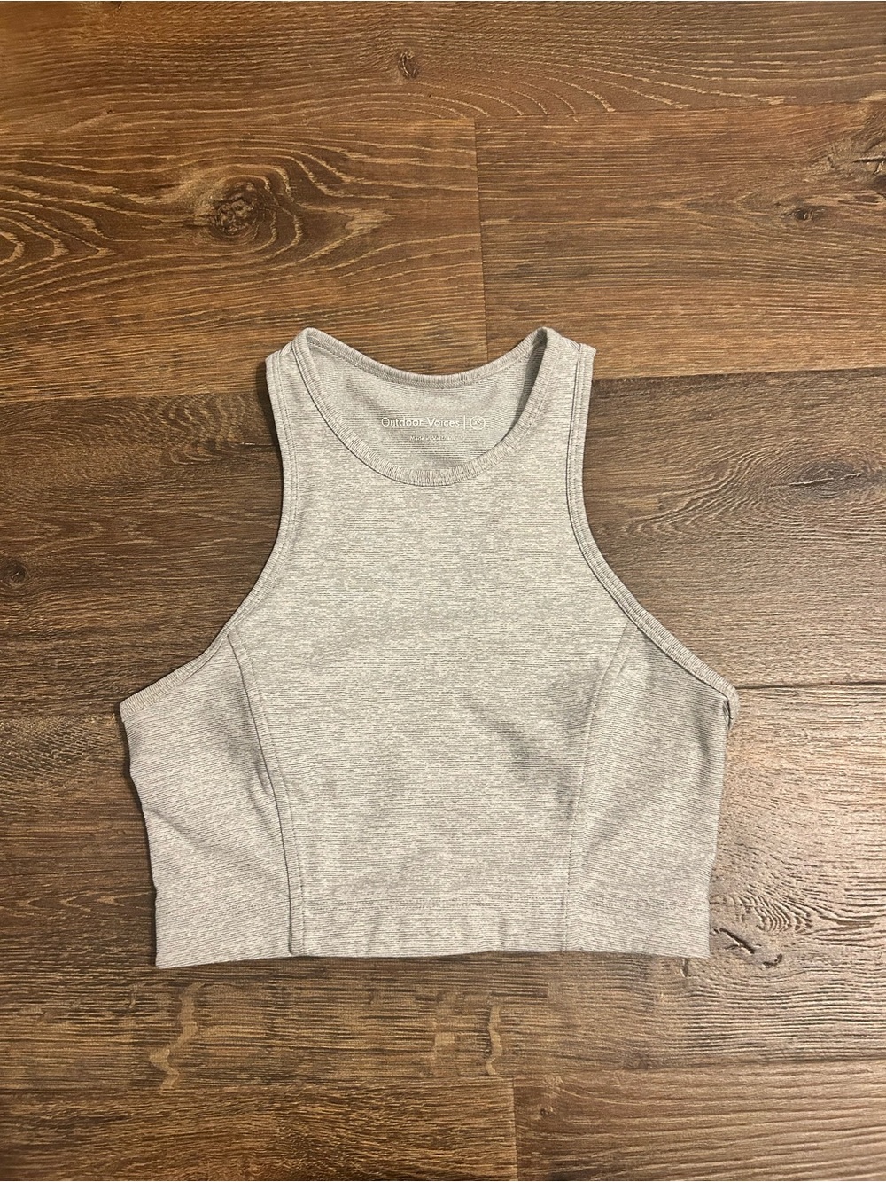 Outdoor Voices Light Gray Ribbed High-Neck Cropped Tank
